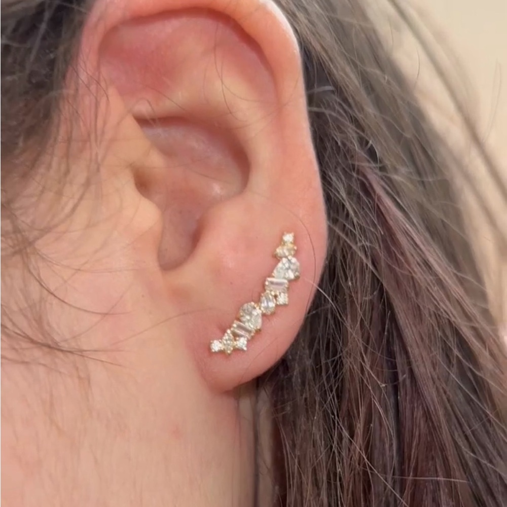 Elegant 14k Gold Crystal Ear Cuff